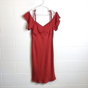 Express Womens Dress Small Red A-Line Slip Spaghetti Strap Ruffle Cap Sleeve